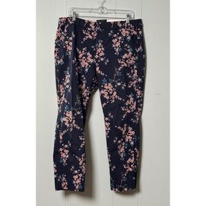 Banana Republic Women's Cotton Blend Ryan Straight Pants Navy Pink Floral Sz 12P